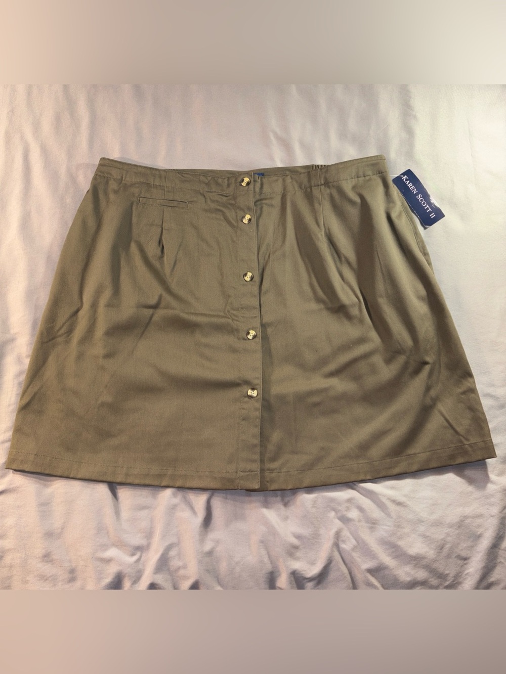 Karen Scott Vintage Skort 24W Olive Green Cotton Blend Elastic Waist Pockets NWT